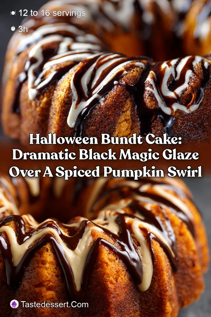 Halloween Bundt Cake: Dramatic Black Magic Glaze over a Spiced Pumpkin Swirl