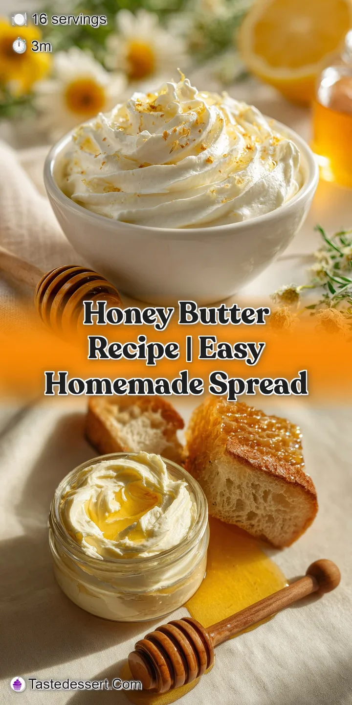 Close-up of luscious honey butter, showcasing its airy texture and inviting sheen, with flecks of natural light catching i...