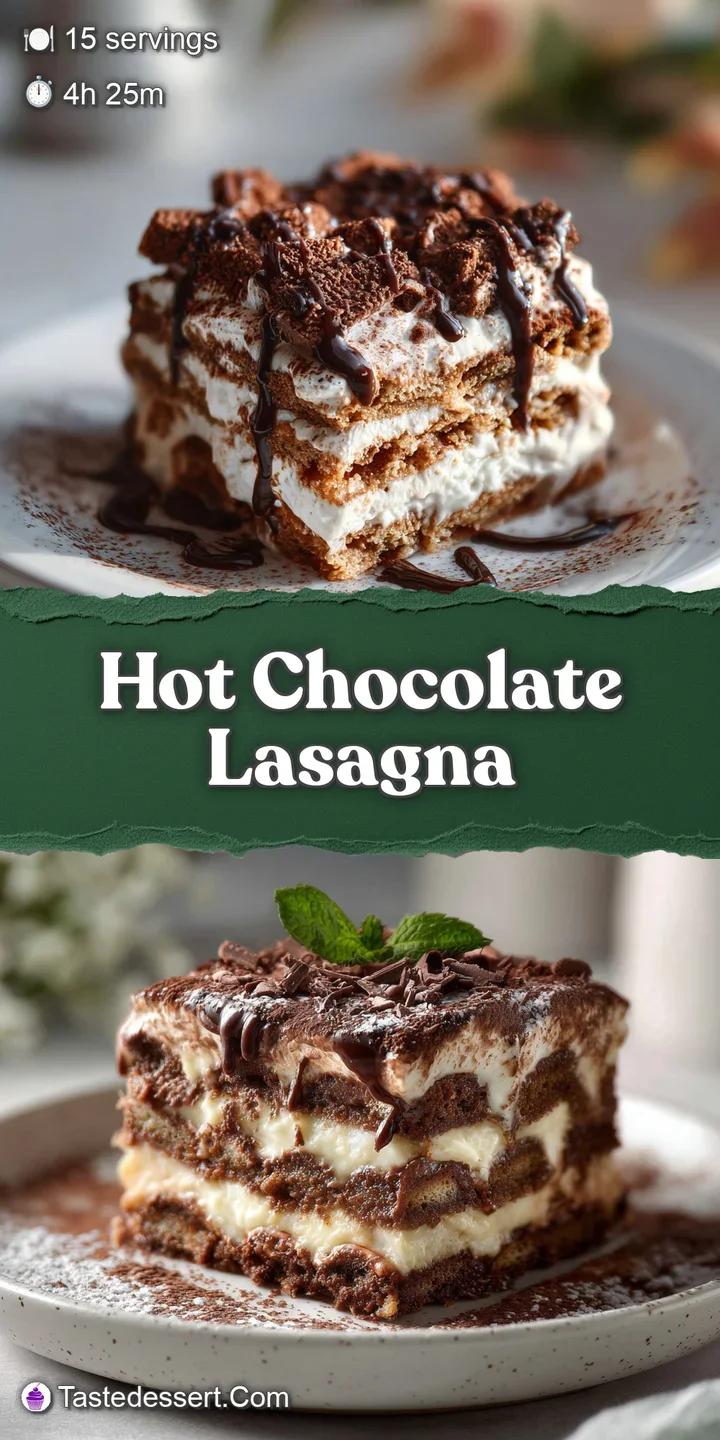 Close-up shot of chocolate lasagna. Notice rich layers and varied textures from filling and cookie crumbs. Dreamy dessert!