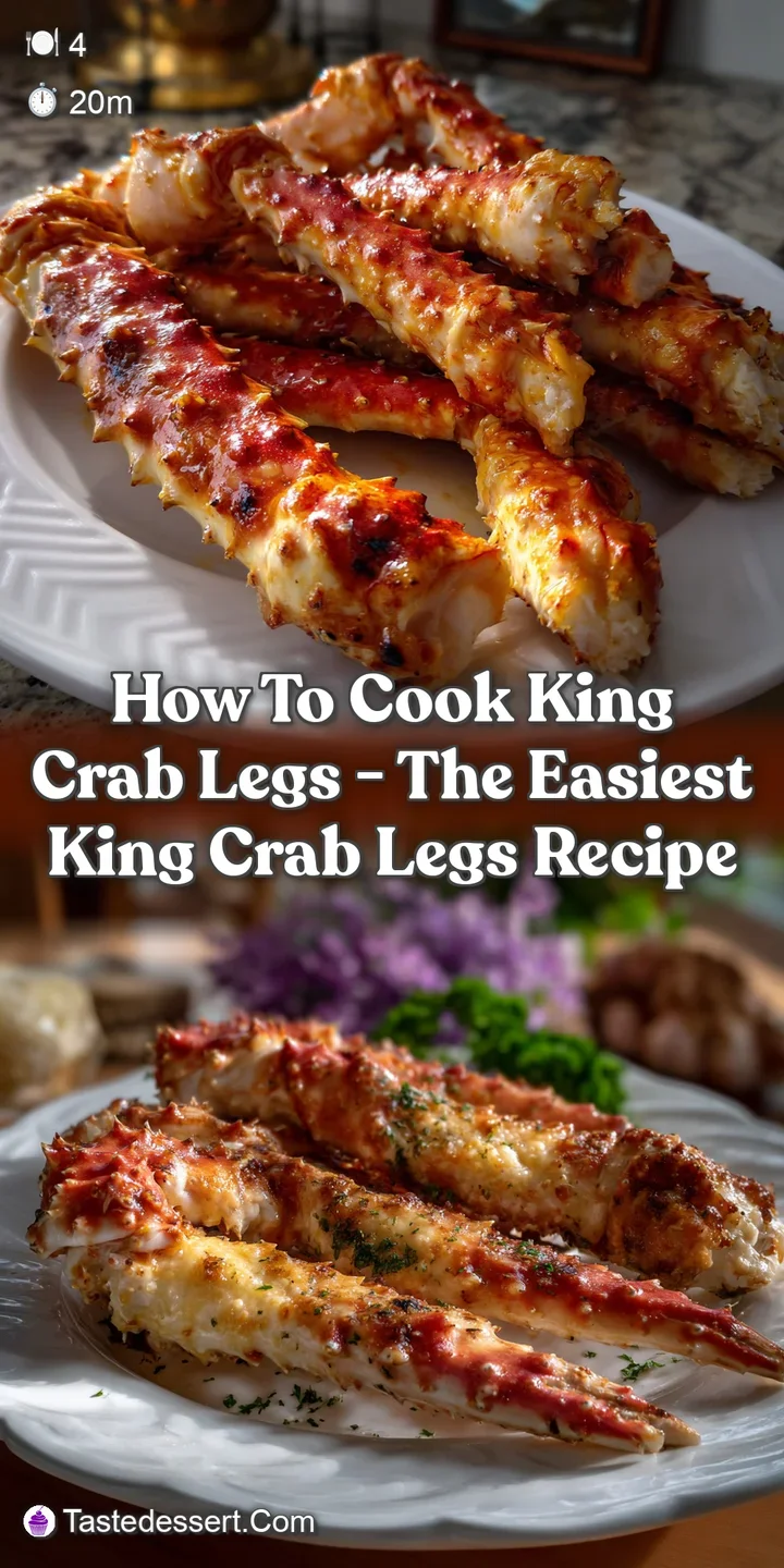 Bright red king crab legs, glistening with moisture, artfully arranged on a white plate. Texture is flaky, and the heat st...