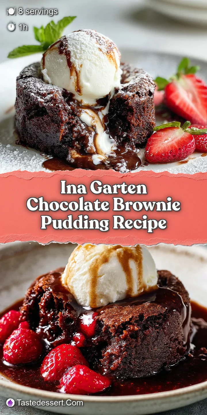 Close-up of rich, molten chocolate brownie pudding with a glistening surface and a dusting of cocoa powder. Decadently tem...