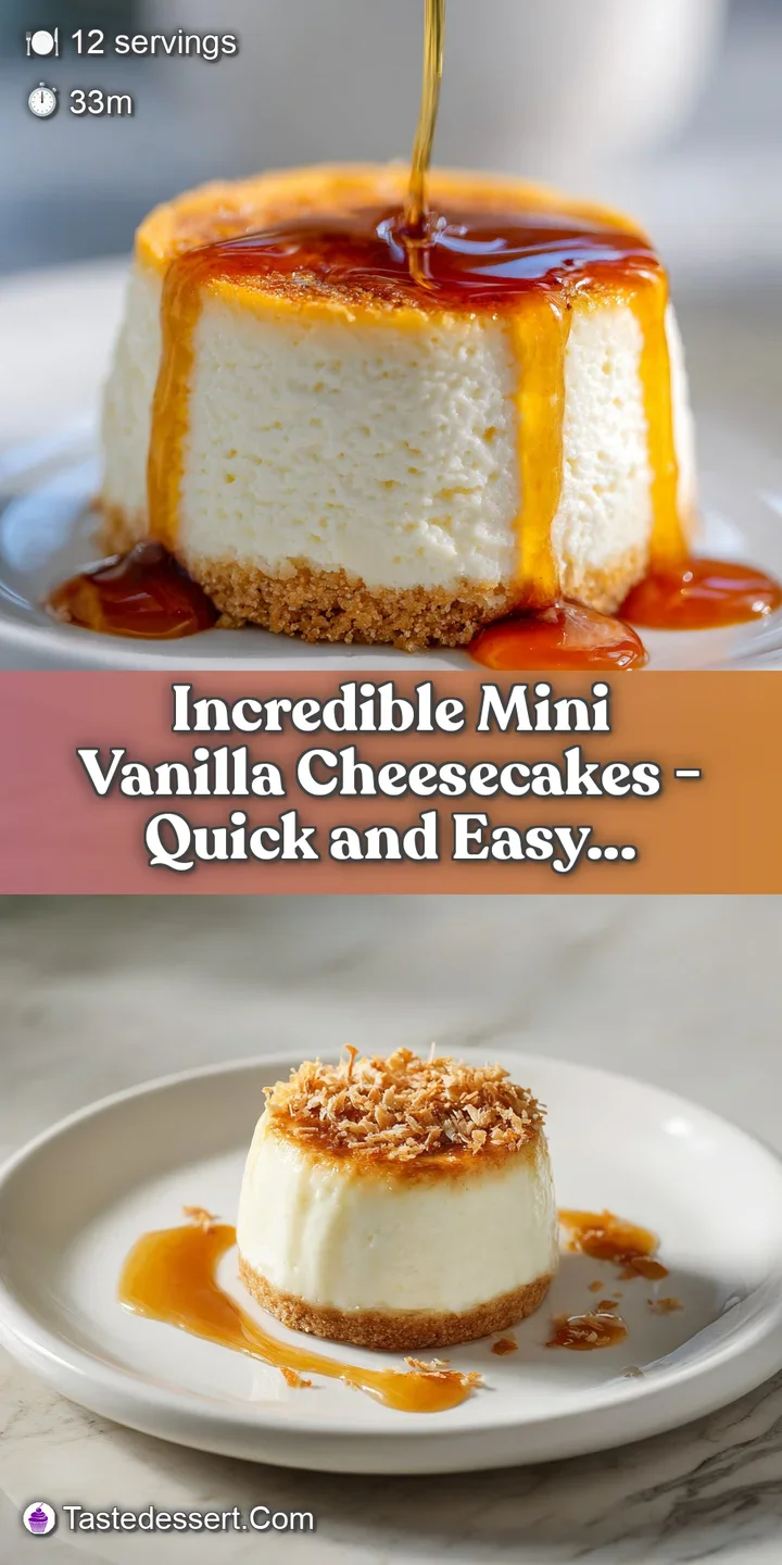 Close-up of a mini cheesecake highlighting its smooth, ivory-colored surface and subtle vanilla bean flecks throughout the...