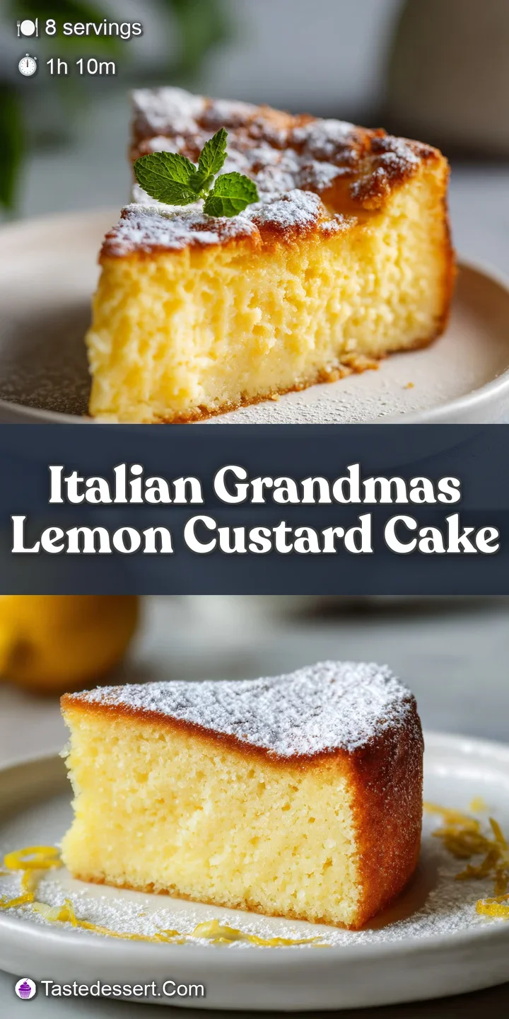 Close-up of luscious lemon custard cake showcasing a creamy, vibrant yellow filling and a slightly crisp, golden-brown cru...
