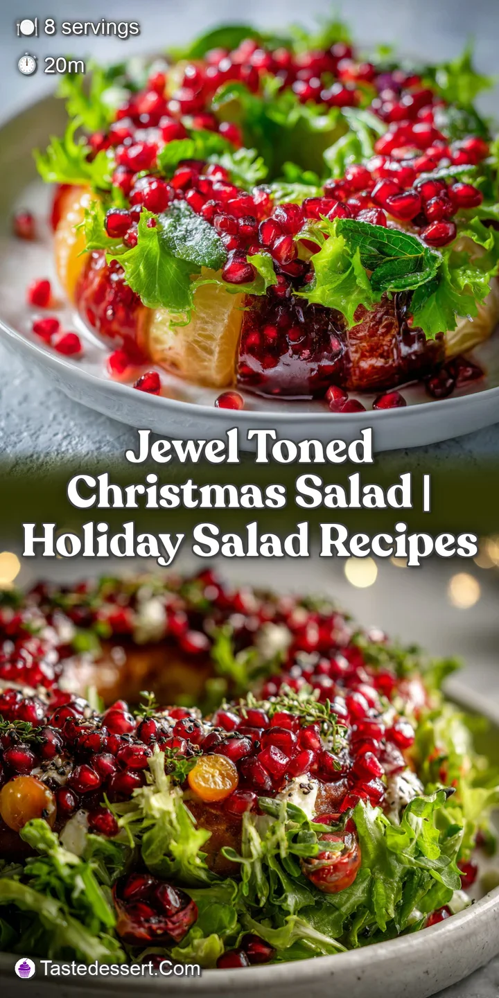 Close-up of a festive salad, showcasing the bright textures of fresh fruit, dark leafy greens, and a drizzle of dressing.