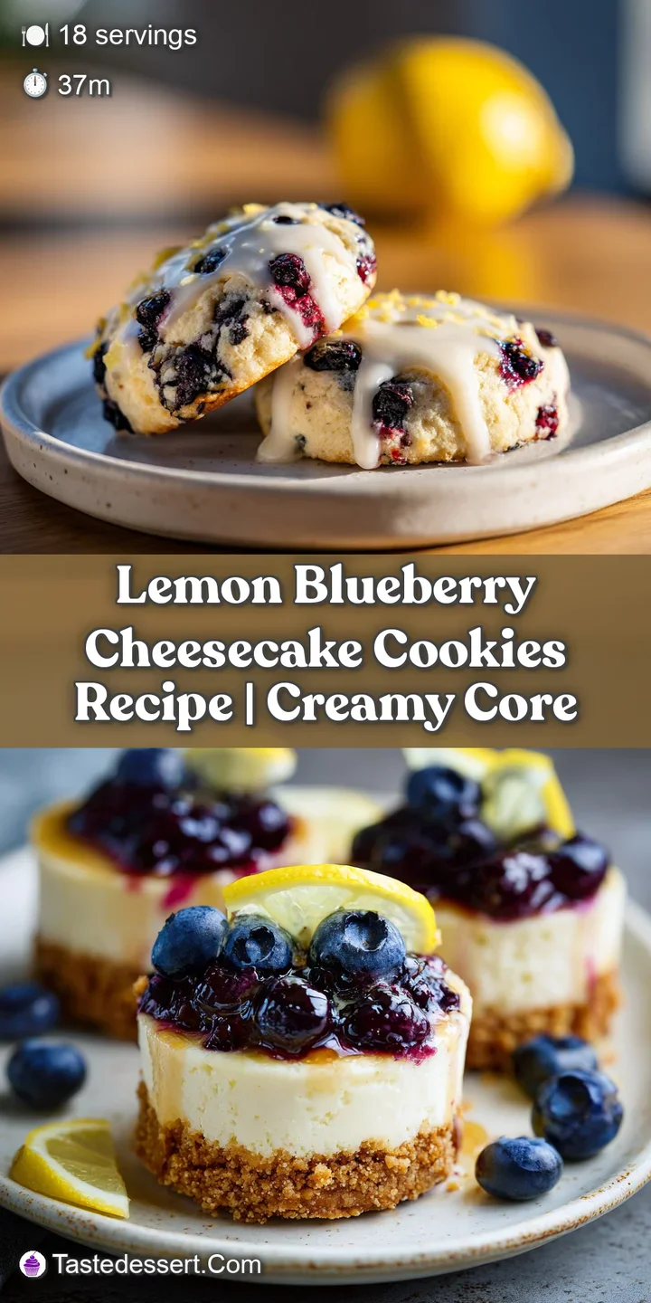 Close-up of a lemon blueberry cheesecake cookie, highlighting the creamy swirl of cheesecake and the glistening blueberries.