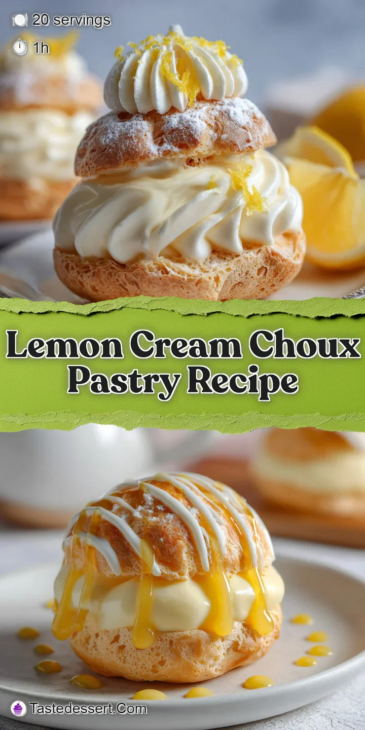 Close-up of a delicate choux pastry oozing with luscious lemon cream filling. Hints of powdered sugar and golden, baked do...