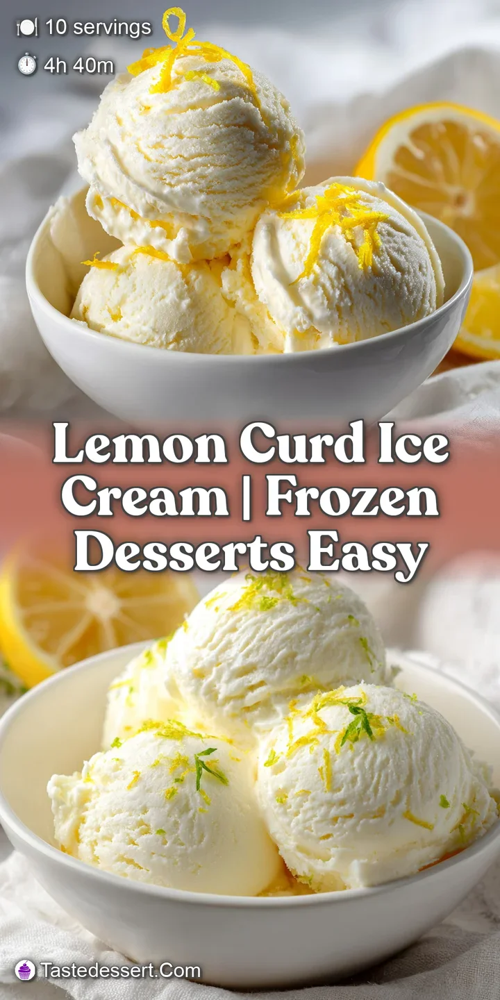 Close-up of velvety pale yellow frozen cream with glossy ribbons of bright citrus curd and glistening frost.