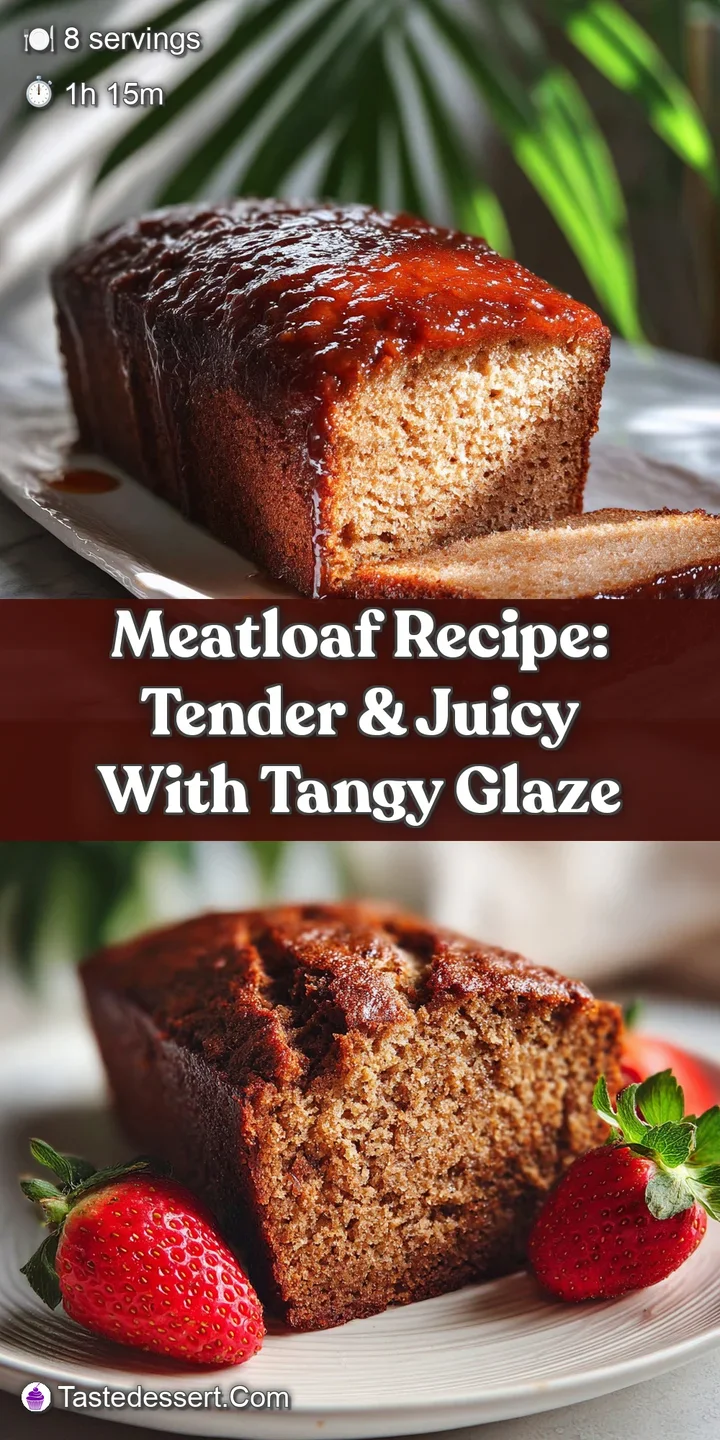 Close-up showing the tangy glaze shimmering on the meatloaf's surface. Hints of herbs and seasonings add visual texture.