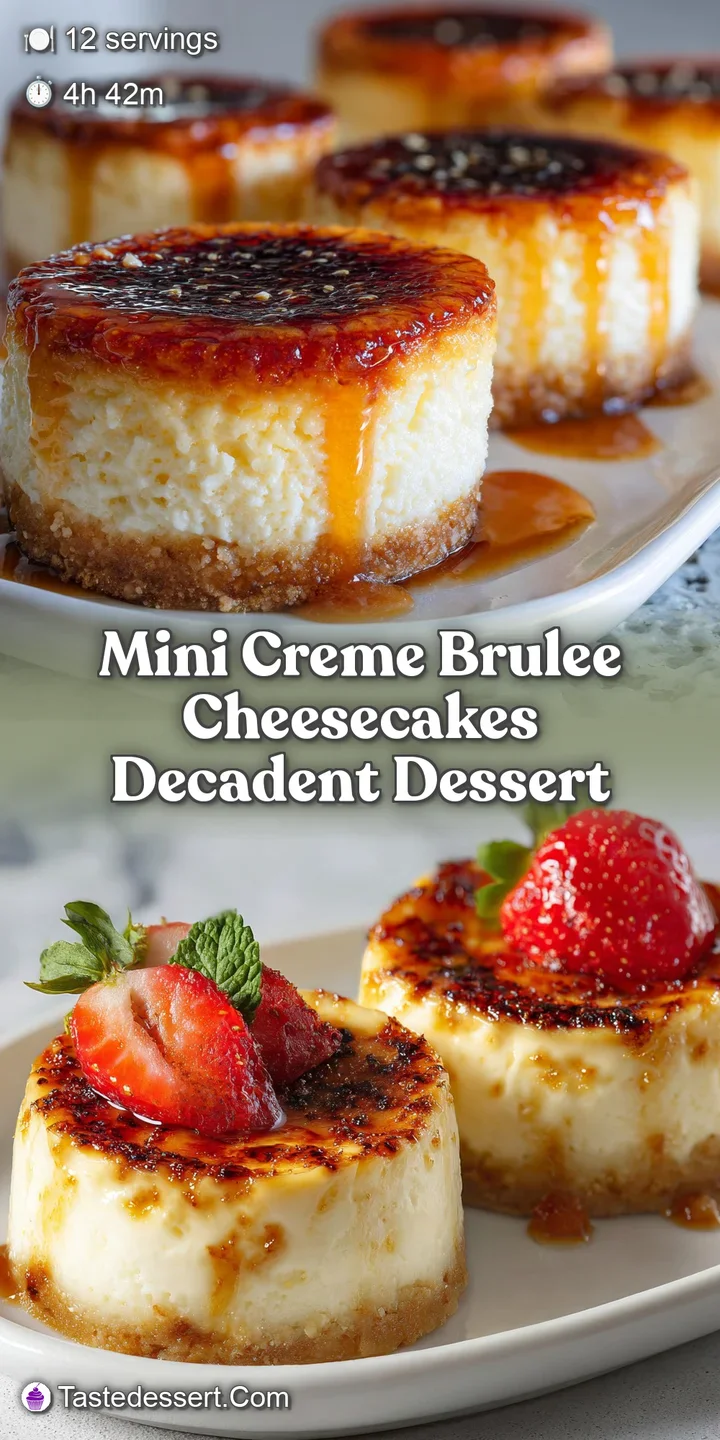 Close-up of a mini cheesecake, showcasing the creamy filling under a brittle, golden-brown caramelized sugar crust.