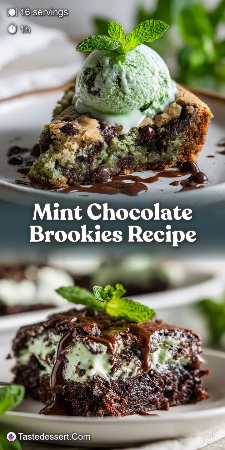 Close-up of a decadent brookie revealing moist, dark chocolate, and refreshing specks of mint. Hints of sea salt glisten o...