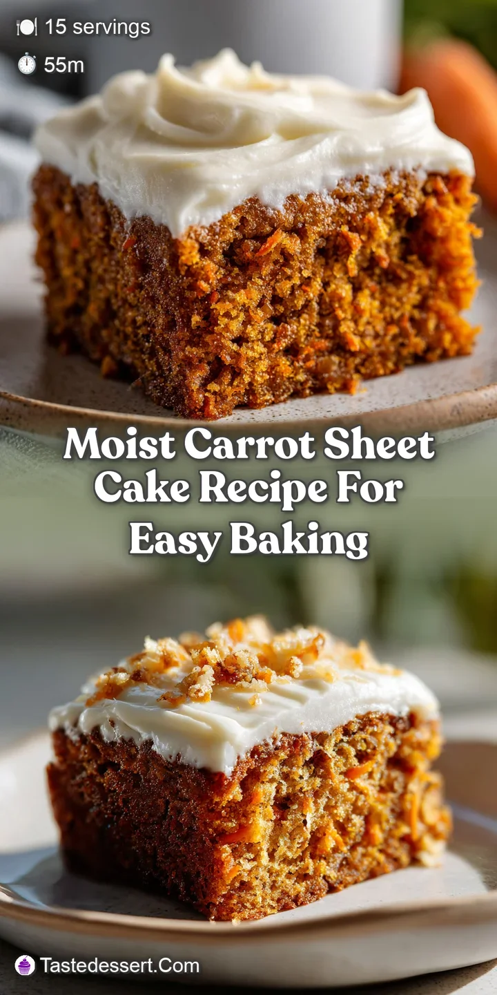 Close-up of soft, moist carrot cake. Swirls of cream cheese frosting peek through a light dusting of spice.