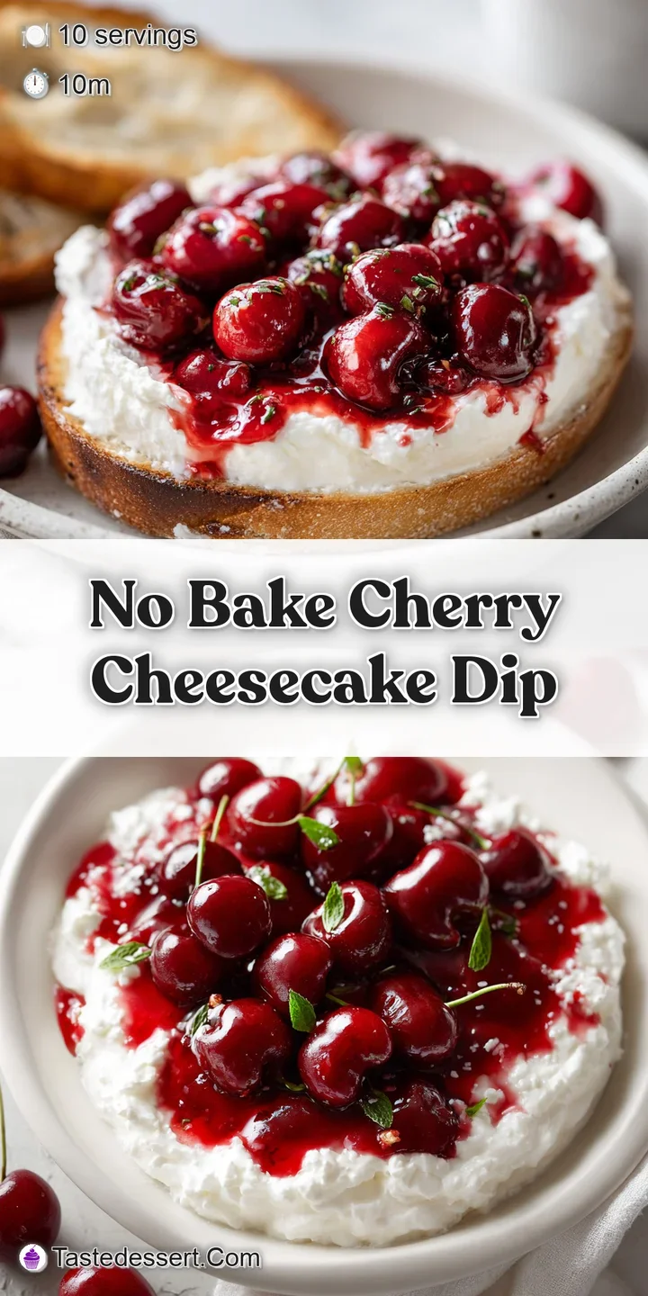 Luscious, close-up shot of cherry cheesecake dip, showcasing the creamy texture and juicy cherry pieces, tempting and invi...