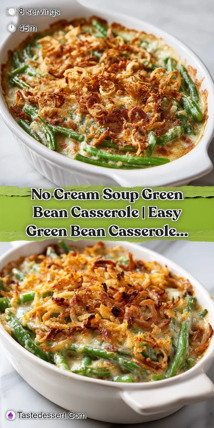 Close-up of bubbling green beans under a crunchy, golden fried onion topping.