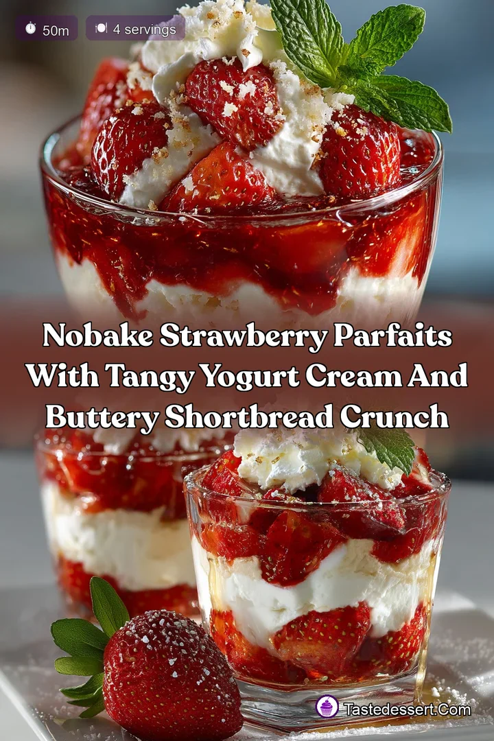 NoBake Strawberry Parfaits with Tangy Yogurt Cream and Buttery Shortbread Crunch