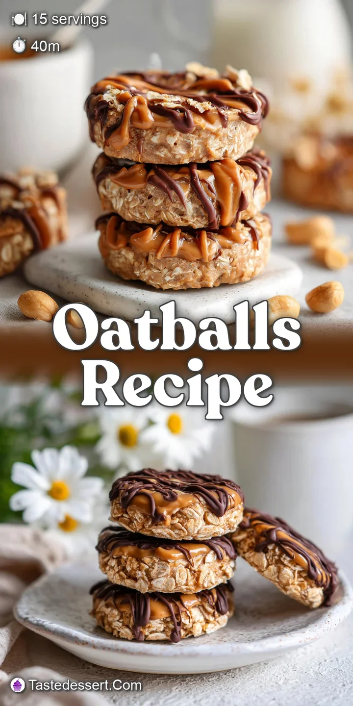 Close-up of a dense, chewy oatmeal ball, revealing the creamy peanut butter, speckled oats, and a soft, inviting texture.