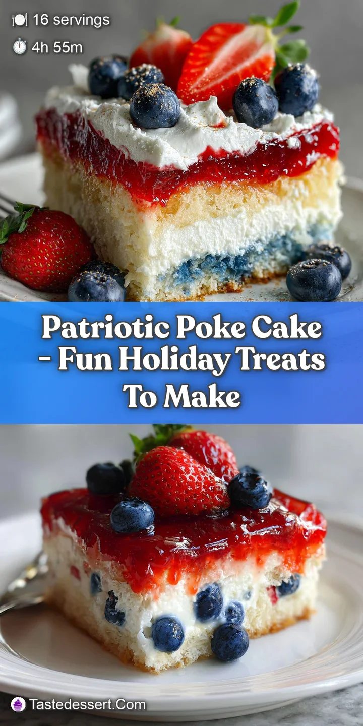 Close-up of poke cake reveals moist texture and vibrant blue cake, topped with a dollop of white cream. A sweet bite!