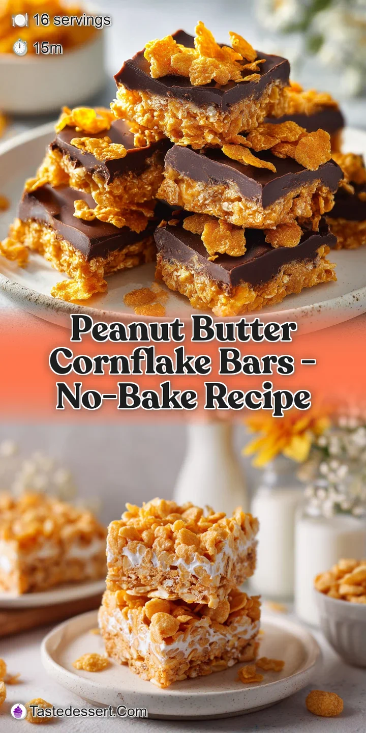 Close-up of a peanut butter cornflake bar, highlighting the glossy sheen and the crispy, uneven texture of the cornflakes.