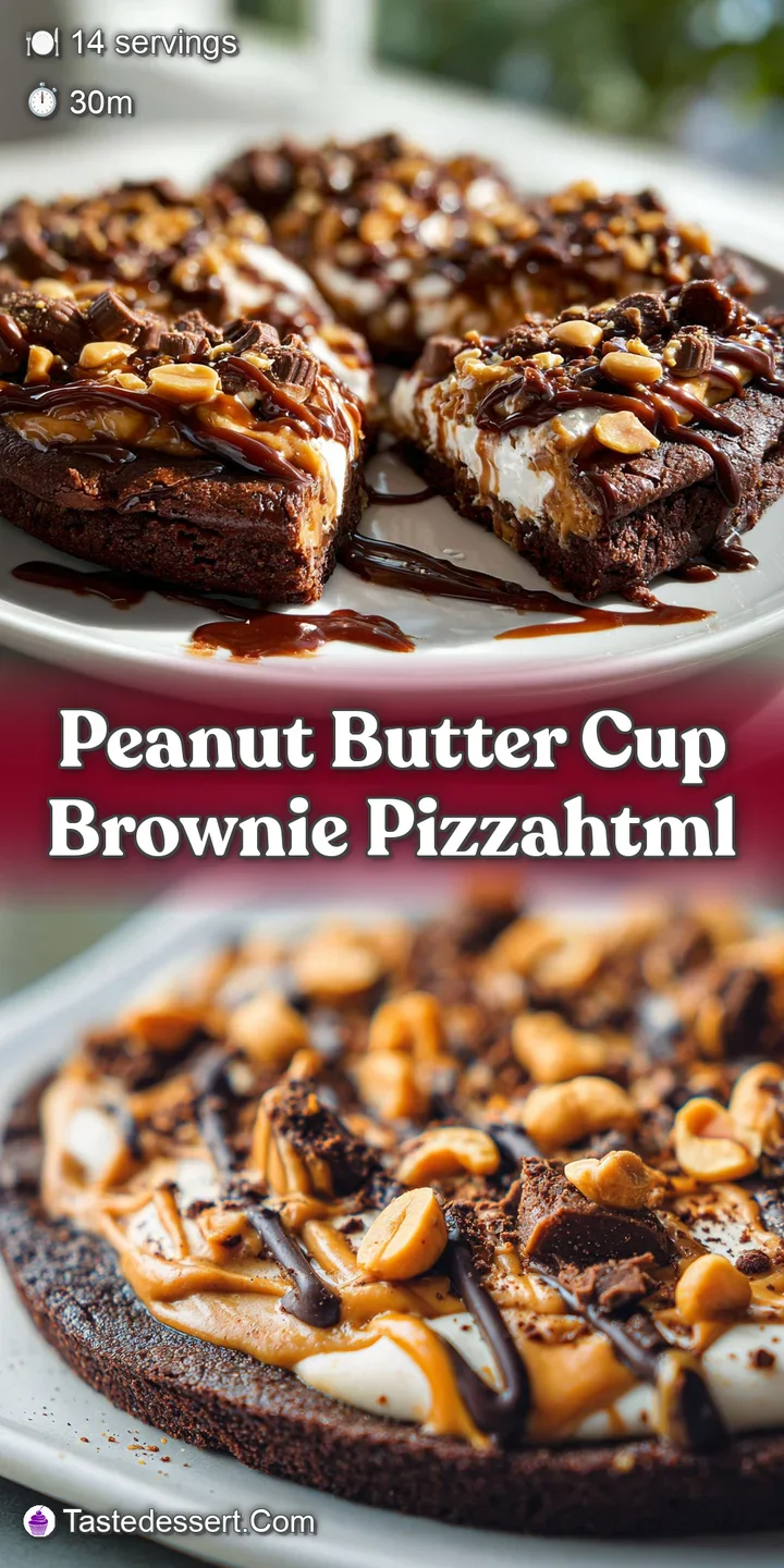 Close-up of gooey brownie pizza, peanut butter swirls, and shiny chocolate. Irresistibly tempting sweet treat.