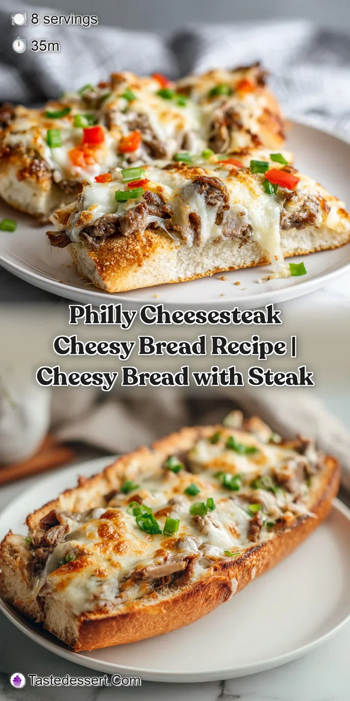 Appetizing close-up of the cheesy bread revealing steak and gooey, melted cheese; light glinting on the bread's surface.