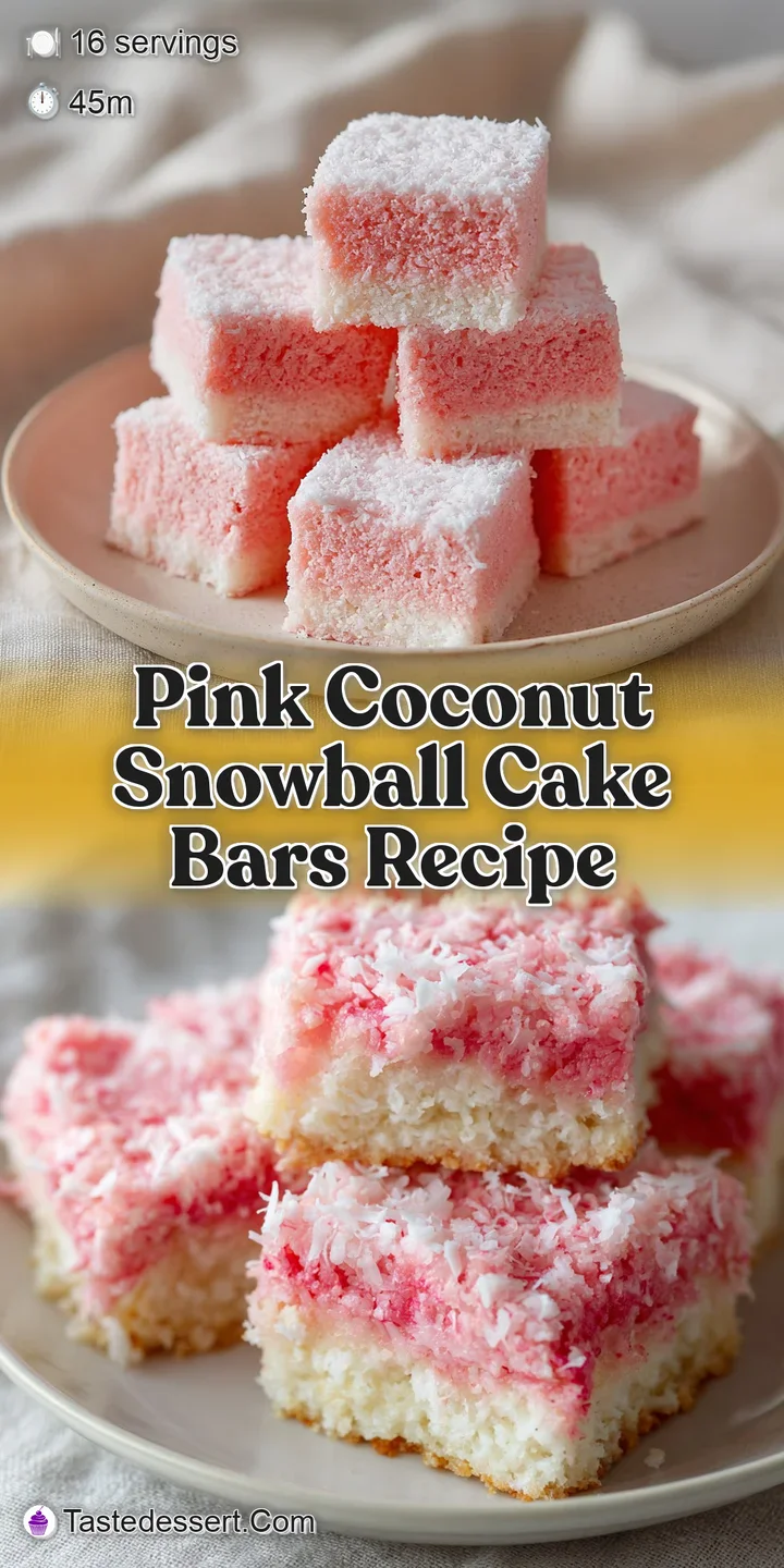 Close-up of a pastel pink bar, its soft texture apparent; shaved coconut adds a delightful, snowy finish to this dessert.
