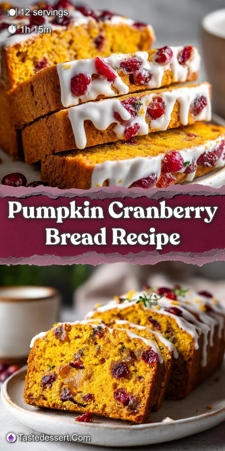 Close-up reveals the tender crumb of pumpkin bread, studded with plump cranberries. A hint of spice and sweetness visually...