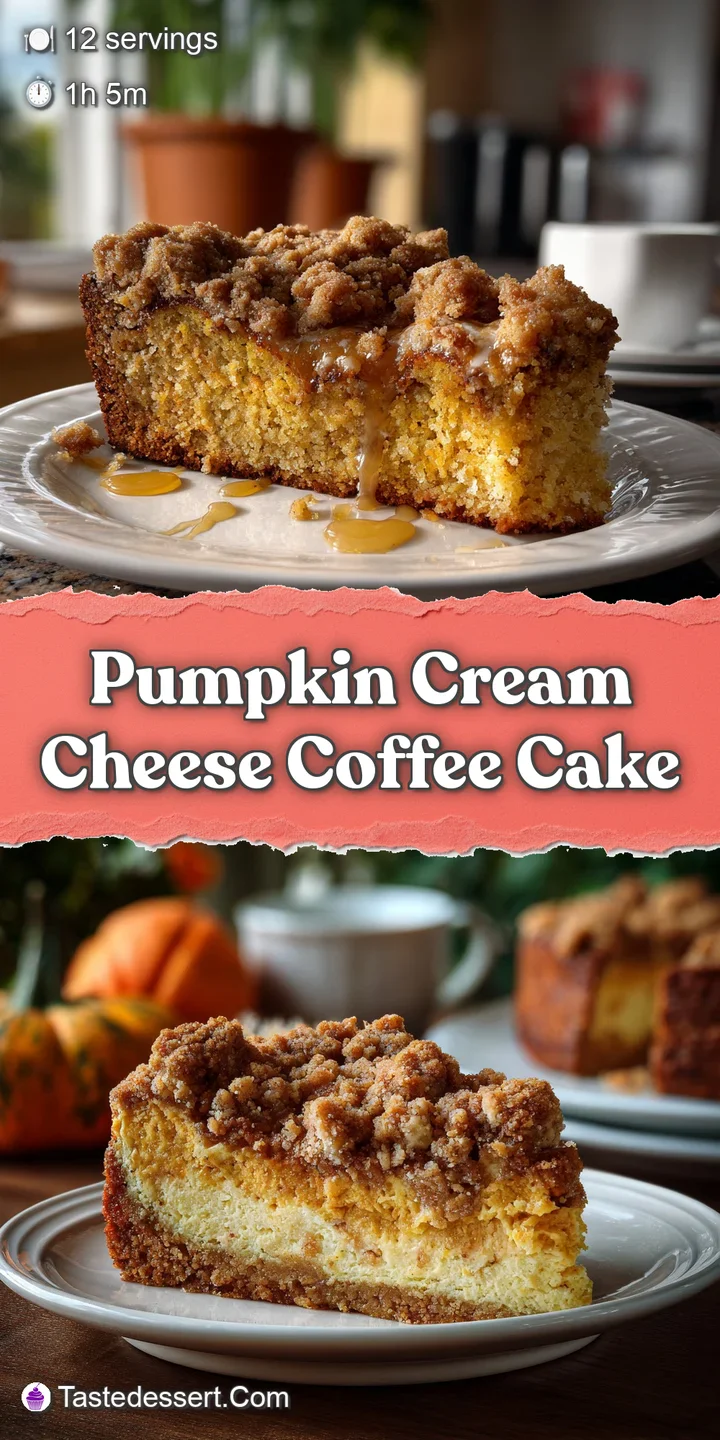 Close-up of pumpkin cream cheese coffee cake; the soft crumb & creamy filling is highlighted. Sweet, inviting, & freshly b...