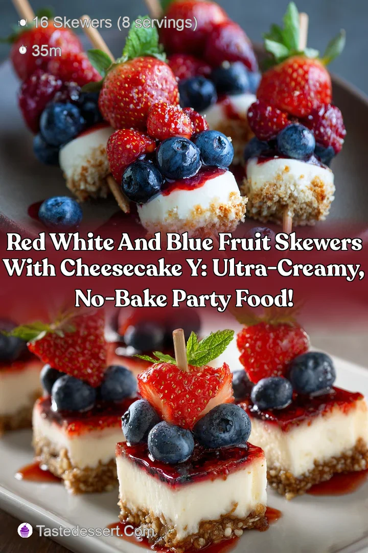 Red White and Blue Fruit Skewers with Cheesecake Y: Ultra-Creamy No-Bake Party Food!