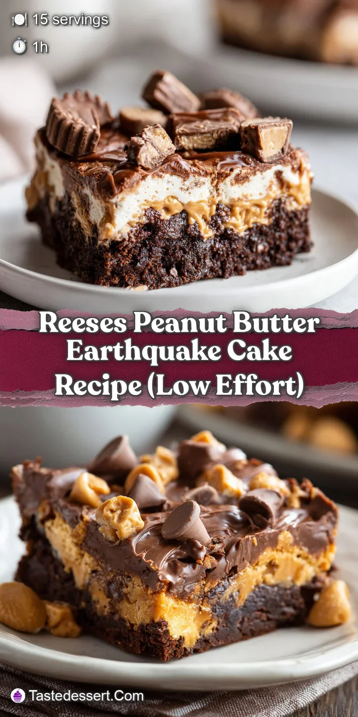 Close-up of a fudgy peanut butter cake, its uneven texture hinting at gooey pockets and rich flavors; irresistible chocola...