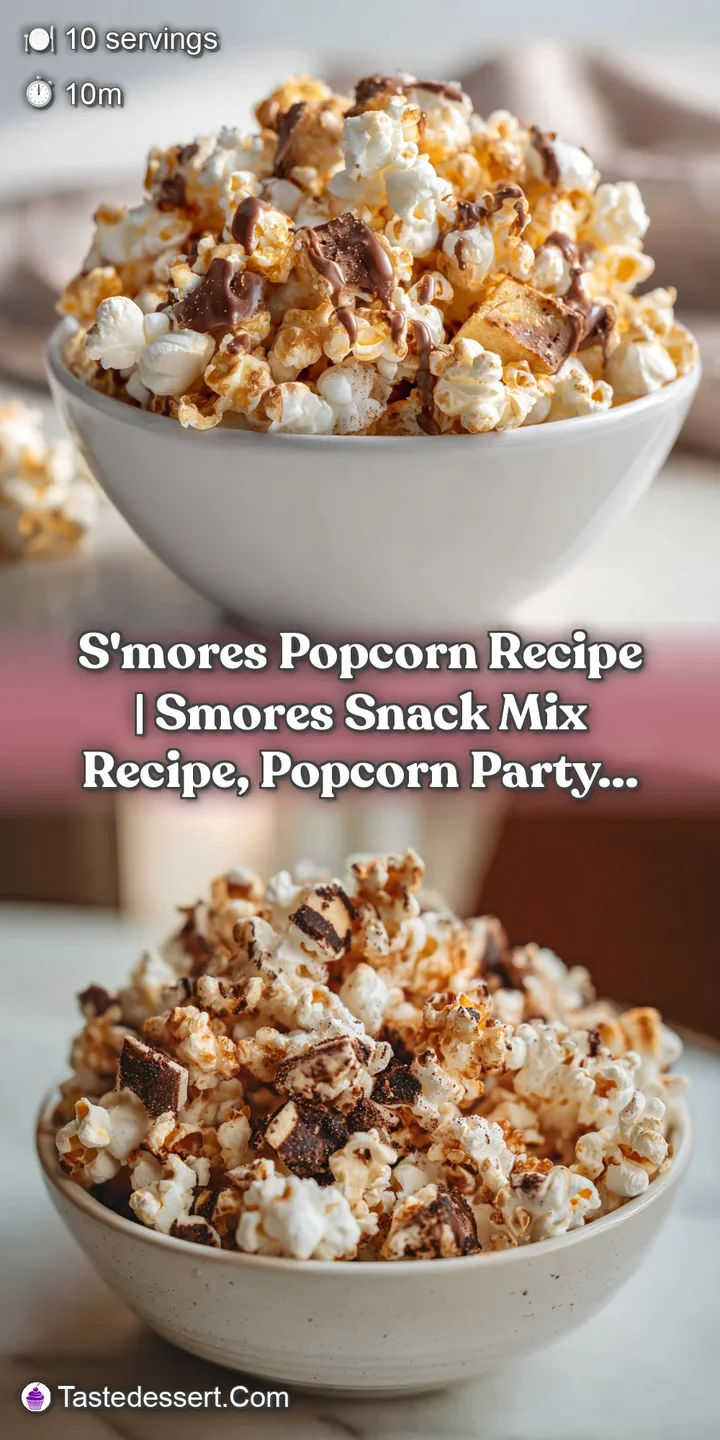 Close-up of a sweet s'mores popcorn cluster with melted marshmallow and visible chocolate chips.
