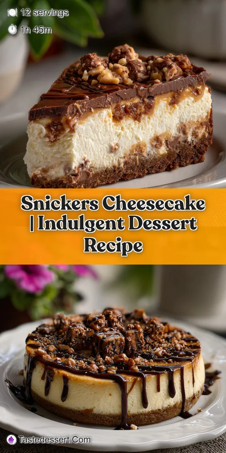 Creamy cheesecake filling swirled with caramel, topped with chocolate, peanut pieces, and cookie crumbles.