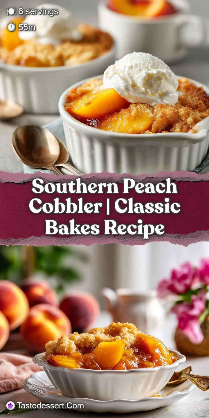 Close-up of a slice of peach cobbler, showing juicy peaches and a buttery, browned crust with hints of cinnamon spice.