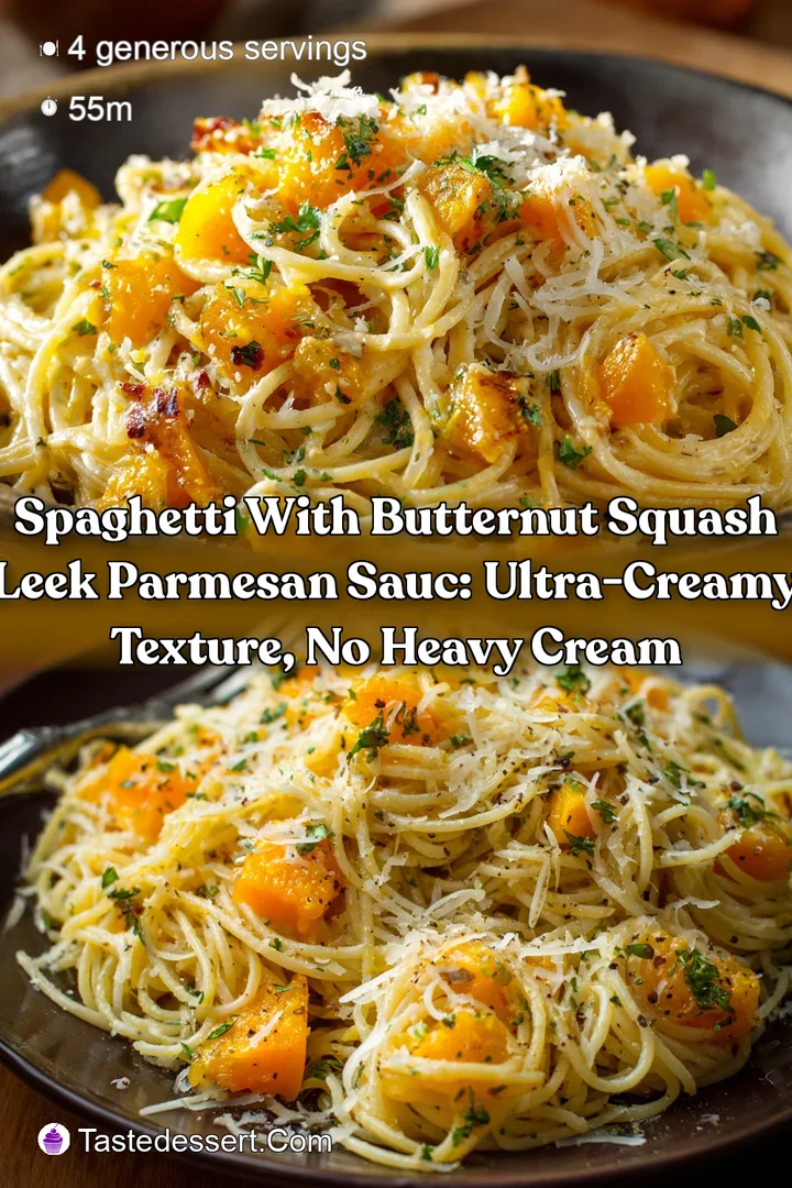 Spaghetti with Butternut Squash Leek Parmesan Sauc: Ultra-Creamy Texture No Heavy Cream