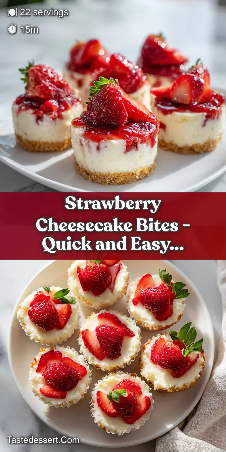 A close-up of a creamy cheesecake bite studded with vibrant red strawberry pieces, showing texture.