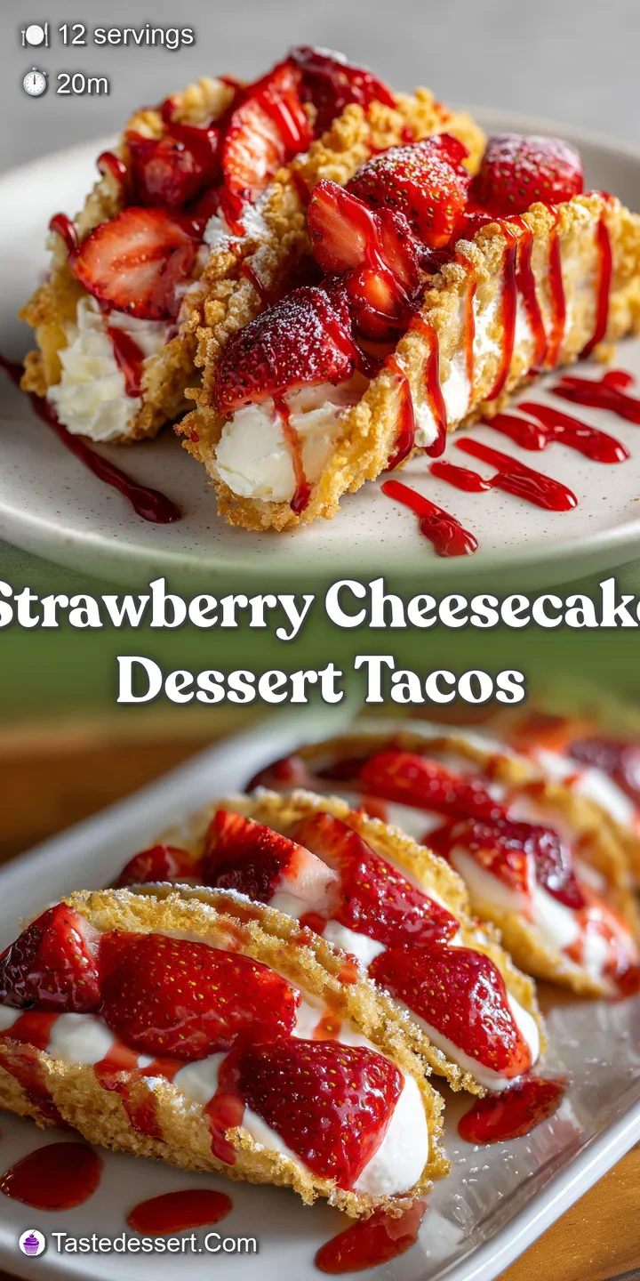 Close-up of a luscious strawberry cheesecake taco filling spilling out, showing creamy cheesecake and juicy strawberry pie...