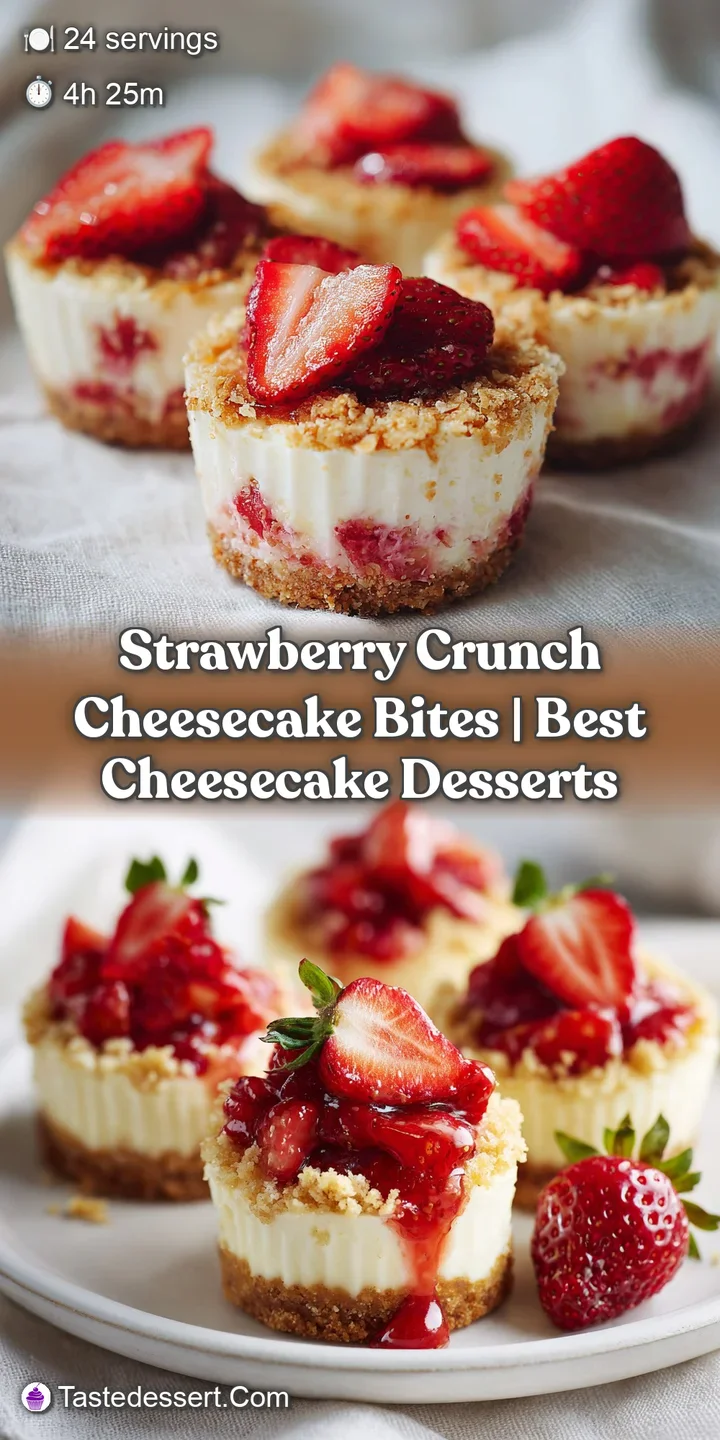 Close-up of a cheesecake bite showcasing a glossy strawberry topping and textured crust.