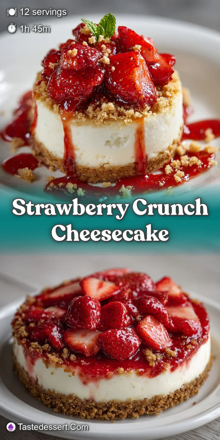 Close-up reveals the textures: smooth cheesecake, bright red strawberries, and irresistible buttery crunch. Almost tastes ...