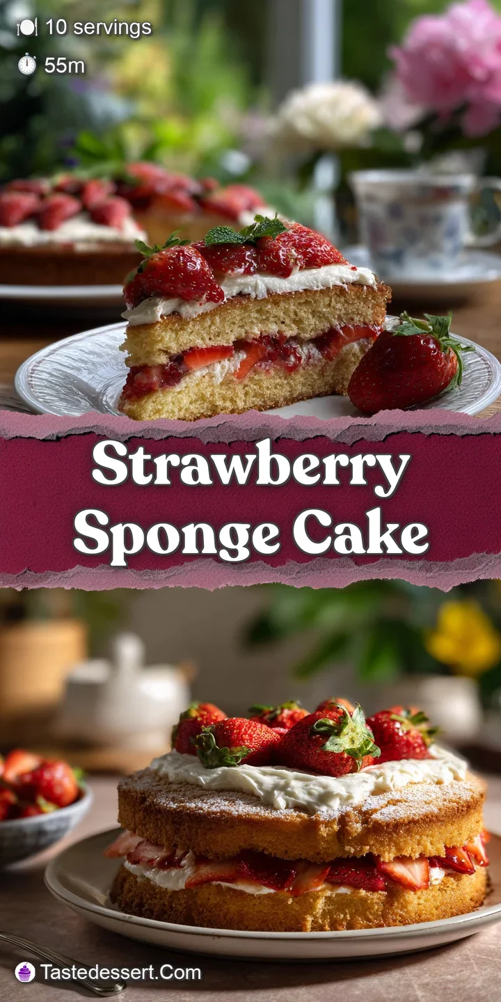 Close-up of juicy, sliced strawberries nestled in soft sponge cake and sweet cream, glistening with natural juices.