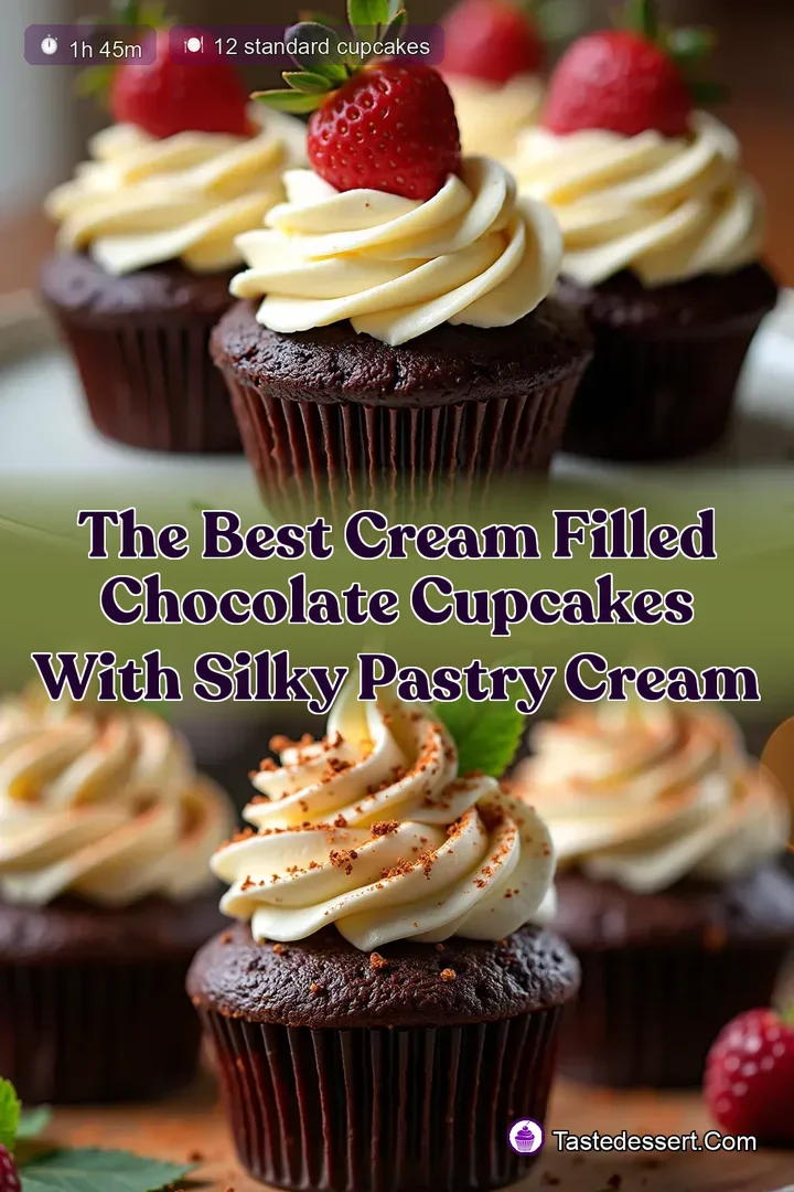 The Best Cream Filled Chocolate Cupcakes With Silky Pastry Cream