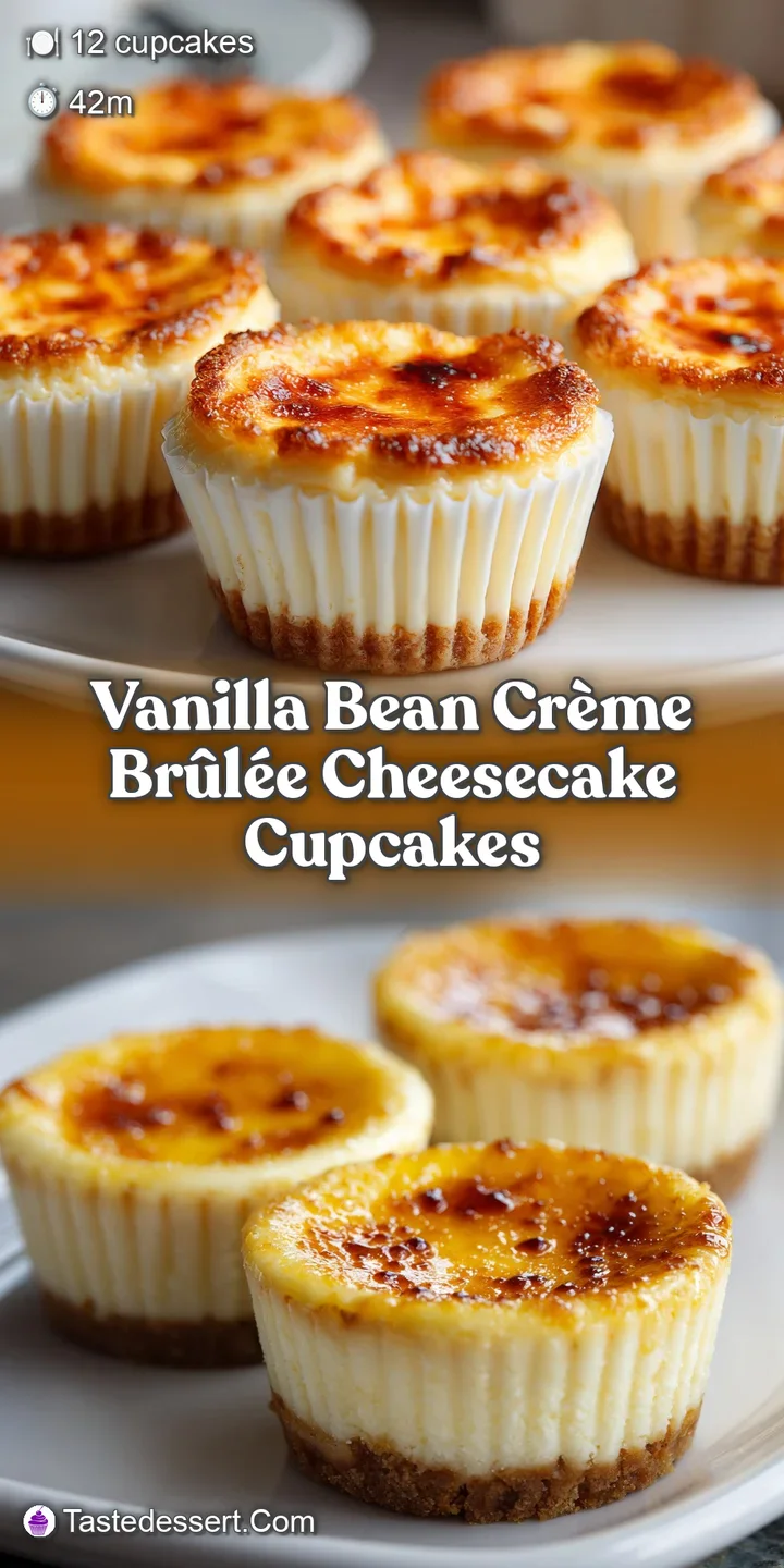 Close-up of a cracked, caramelized sugar topping on a creamy vanilla bean cheesecake cupcake. Burnt sugar aroma is almost ...