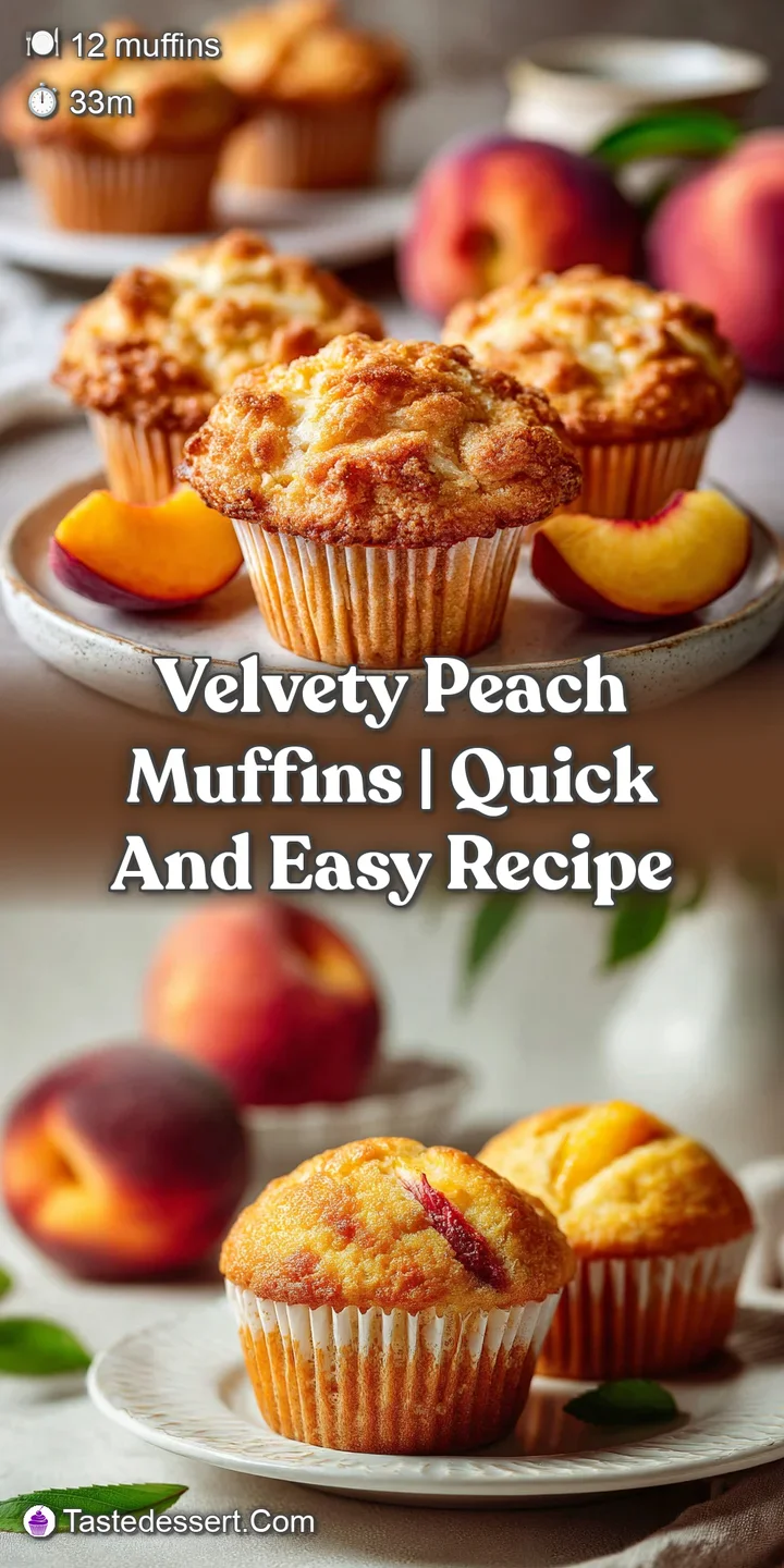 Close-up: Sun-kissed peach muffin top with caramelized edges, bursting with sweet, juicy peaches. Delicious, homemade treat.
