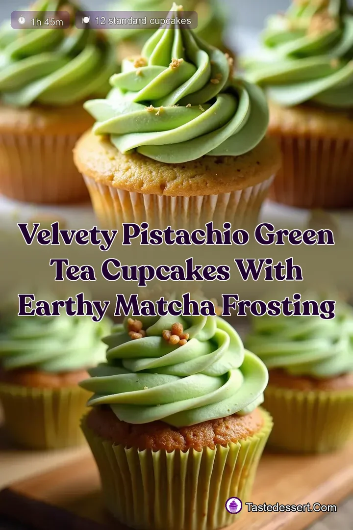 Velvety Pistachio Green Tea Cupcakes with Earthy Matcha Frosting