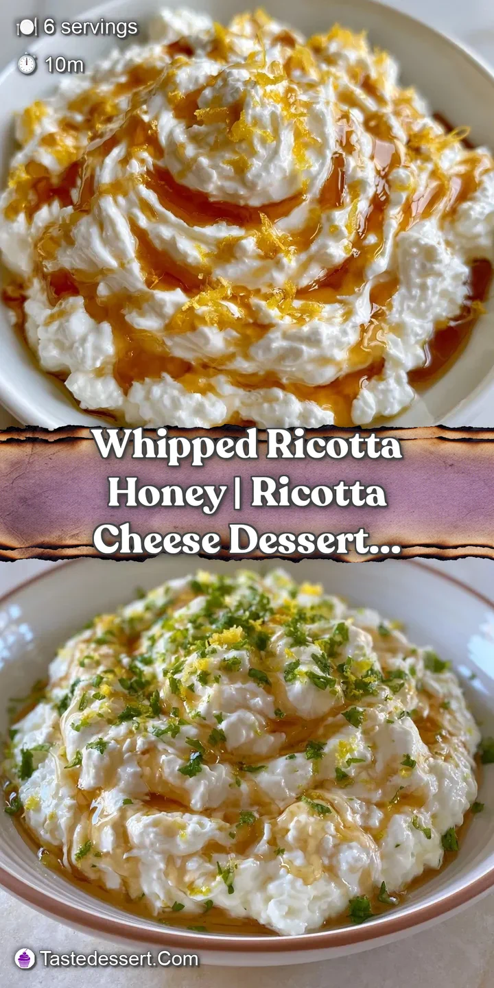 Close-up of fluffy, cloud-like white ricotta swirls with glossy gold honey dripping down the sides of the bowl.