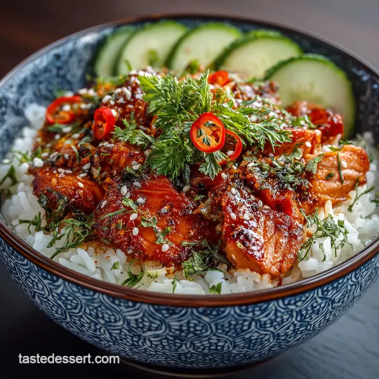 The Emergency Dinner Spicy Gochujang Canned Salmon Rice Bowls presentation