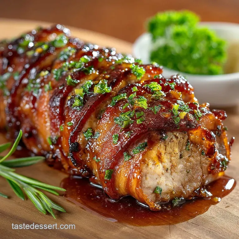 The Sunday Roast in Under an Hour Air Fryer Baconwrapped Pork Tenderloin with Sticky Maple Glaze presentation