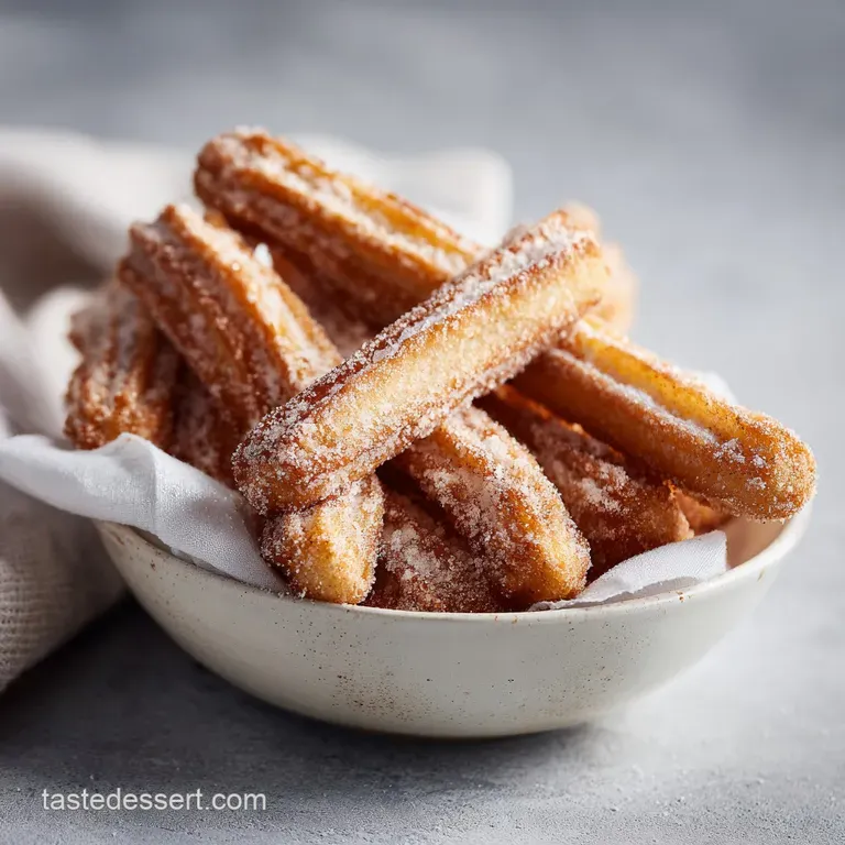 Crisp, golden-brown churros elegantly arranged in a tall glass, ready for dipping with a delicious chocolate sauce.