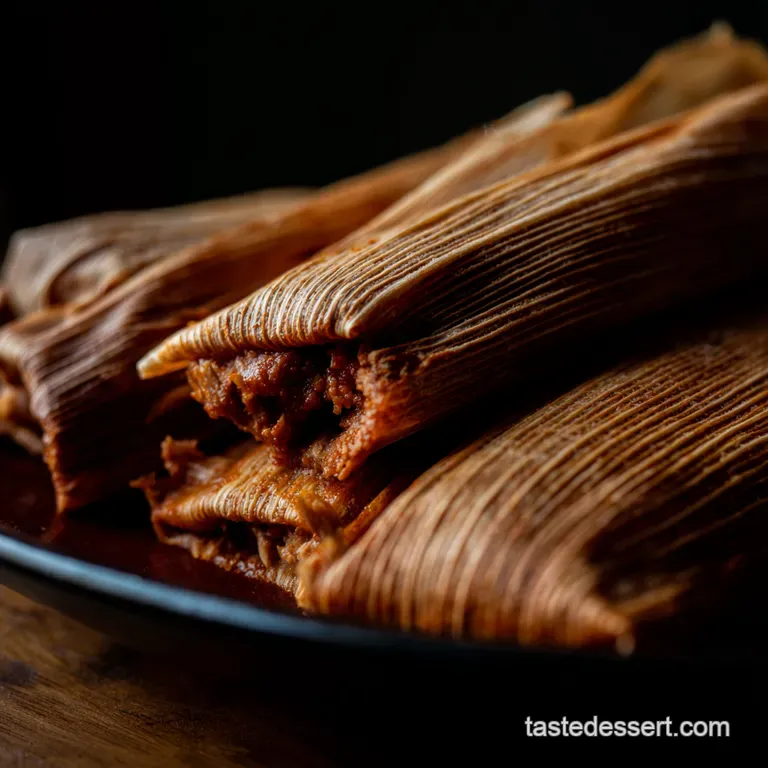 Authentic Pork Tamales with Red Chile Sauce presentation