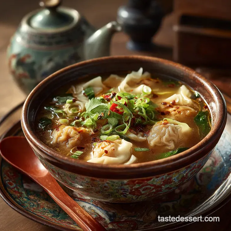 Chefs Silky Hong Kongstyle Pork and Prawn Wonton Soup presentation