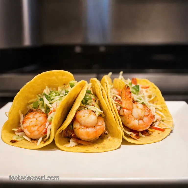 Bajastyle Shrimp Tacos with Zesty Slaw presentation