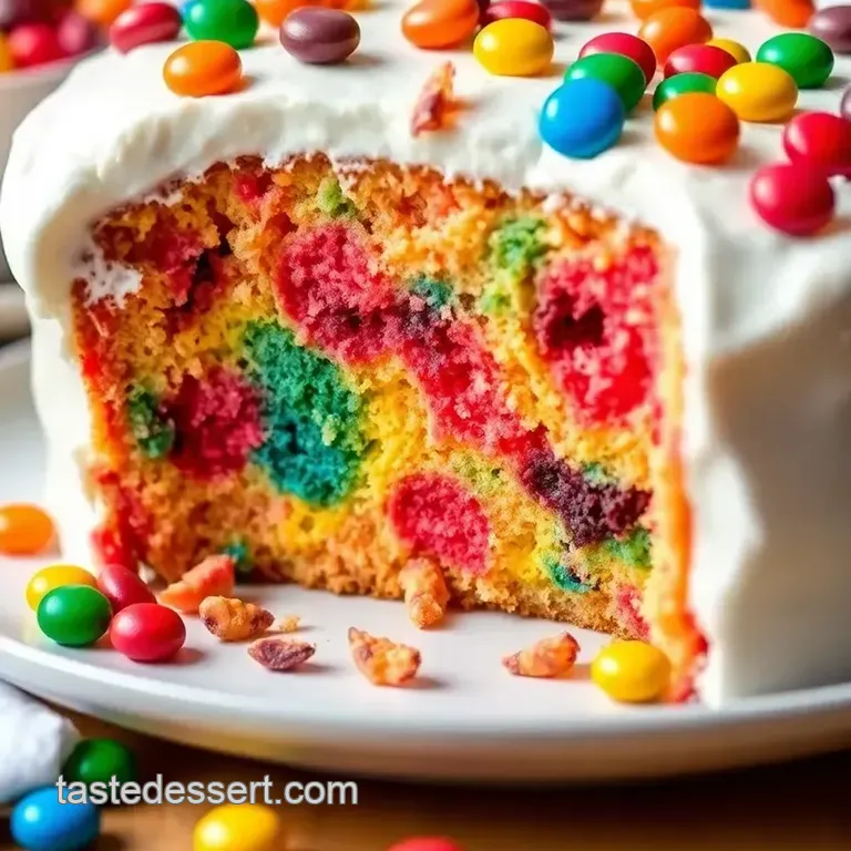 Vibrant Skittles Rainbow Cake presentation