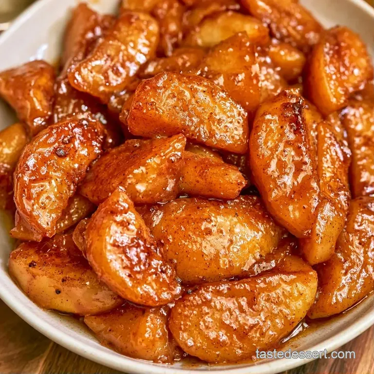 A soft, caramelized fruit half drizzled with maple syrup and topped with a dollop of whipped cream on white porcelain.